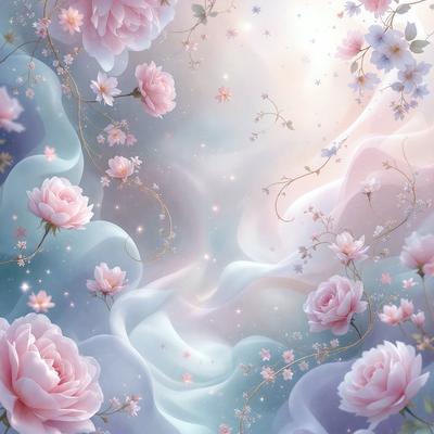 The primary subject of the image is a beautiful bouquet of pink flowers. The flowers are arranged in a visually appealing manner, creating a sense of elegance and grace. The setting is a blue and white background, which adds a touch of color and contrast to the scene. The visual style of the image is a combination of digital art and illustration, resulting in a vibrant and detailed representation of the flowers. The colors and mood of the image are predominantly pink, which evokes feelings of warmth, love, and happiness.